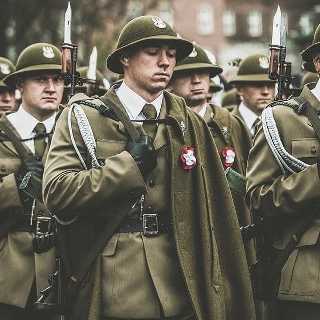 Soldiers marching in Poland.