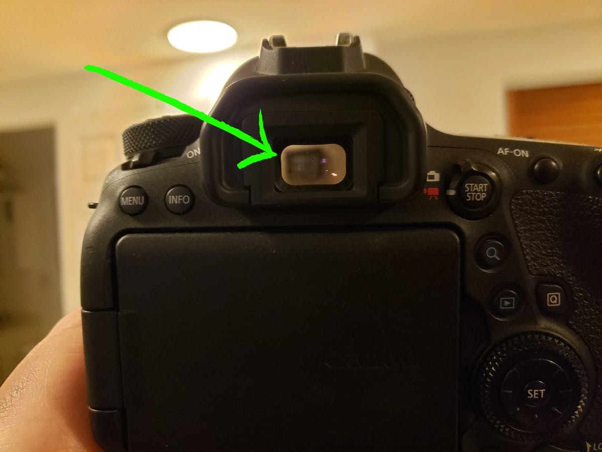 A viewfinder on a DSLR camera.