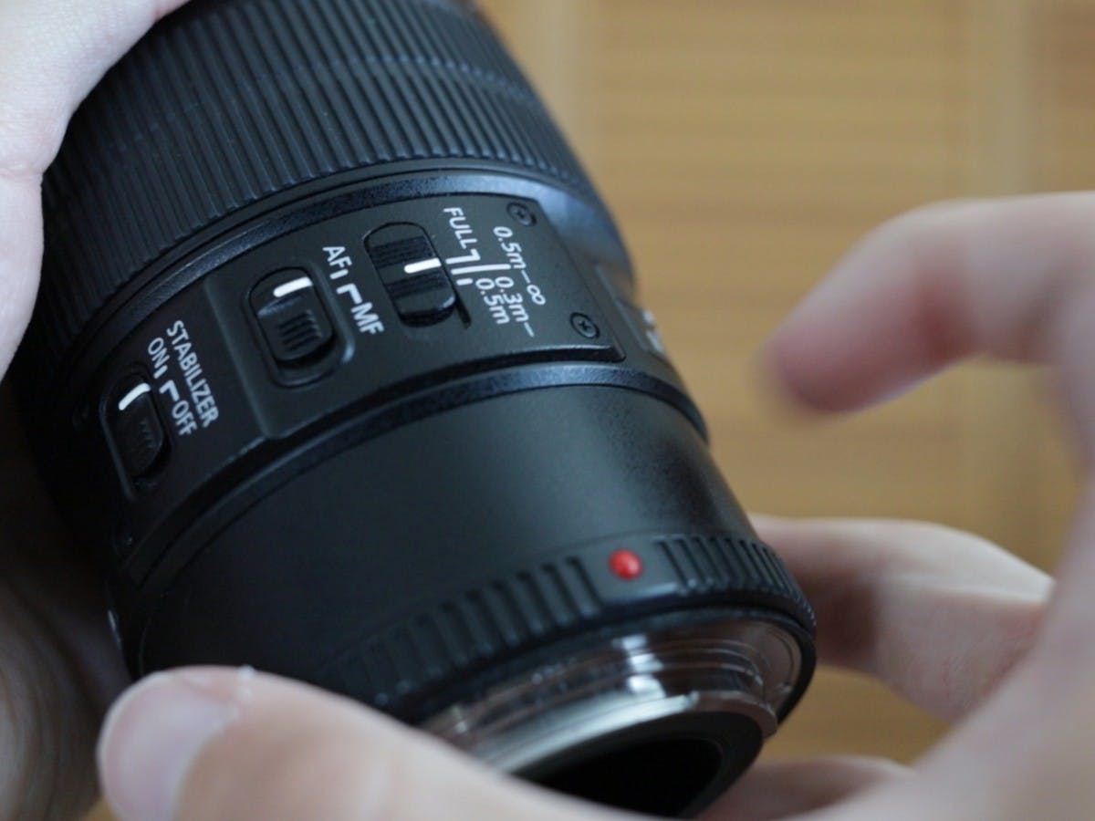 Canon EF 100mm f2.8L Macro lens barrel.
