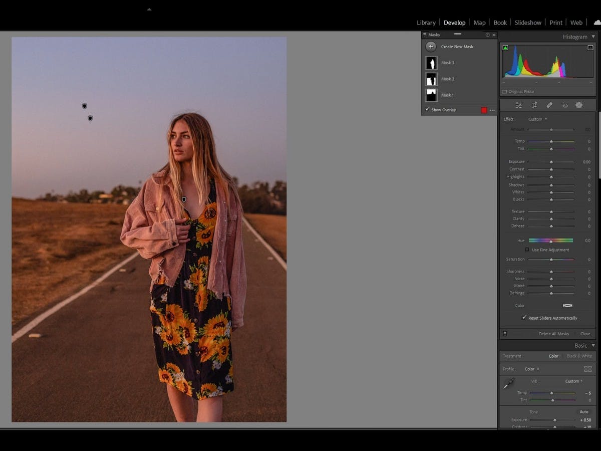 Color grading in Lightroom to enhance leading lines.