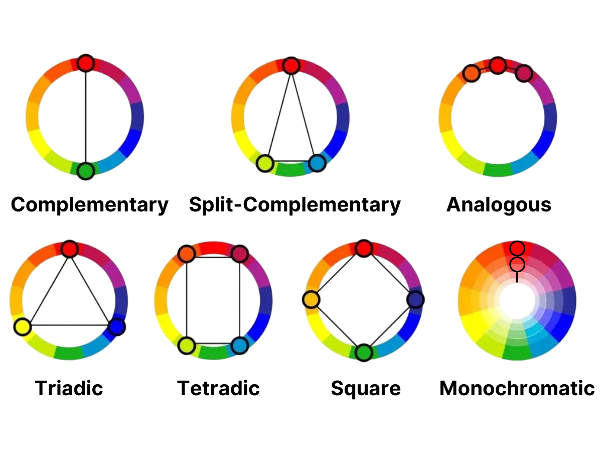 Graphic of the different color harmonies.