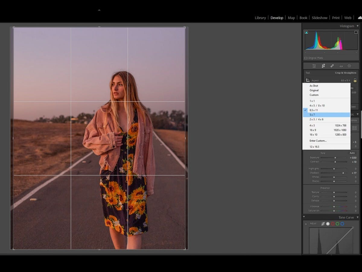 Cropping in Lightroom to enhance leading lines.