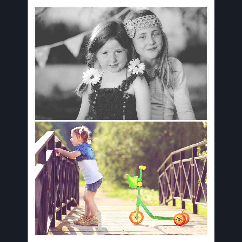 Two girls playing on a bridge.