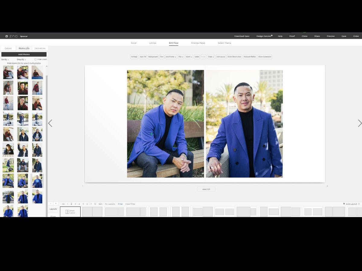 Zno software showing how to design a photo album pages.