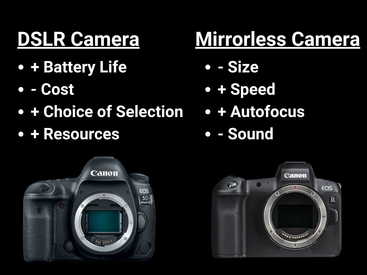 Graphic comparing a DSLR and mirrorless camera.