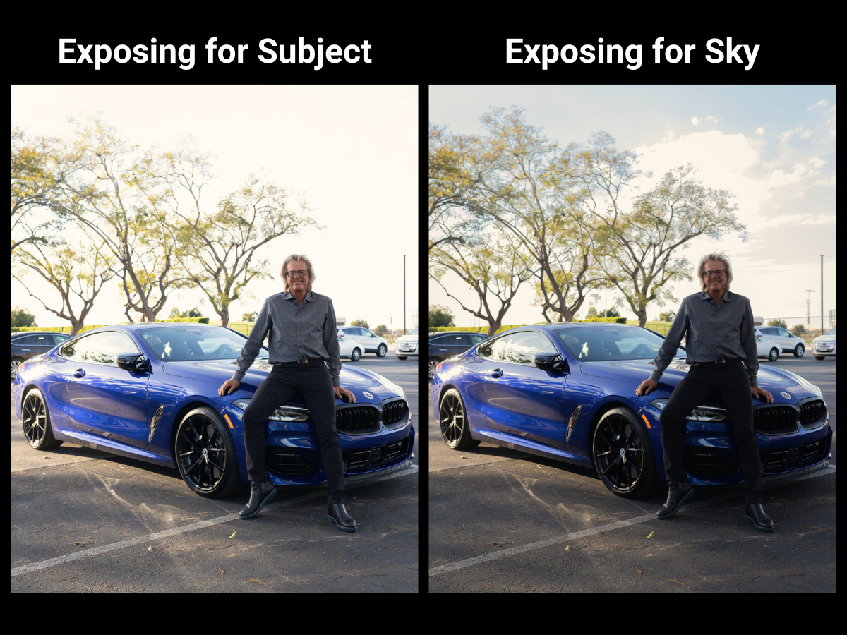 Man sitting on car in two photos side by side.