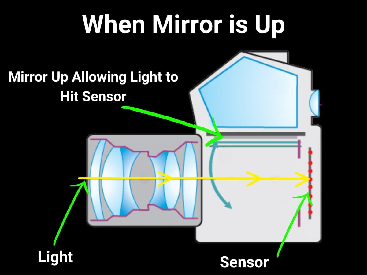 Mirror up on digital camera light hitting the sensor.