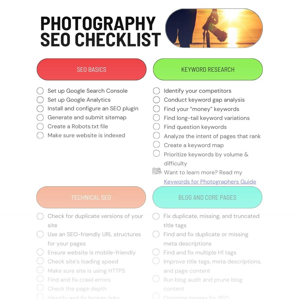 Screenshot of photography SEO checklist guide