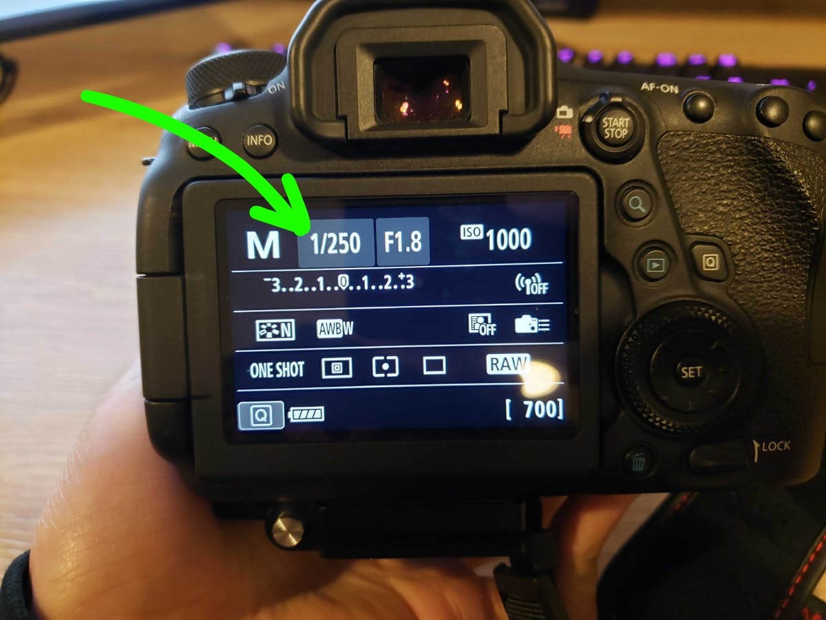 Shutter speed settings on a camera.