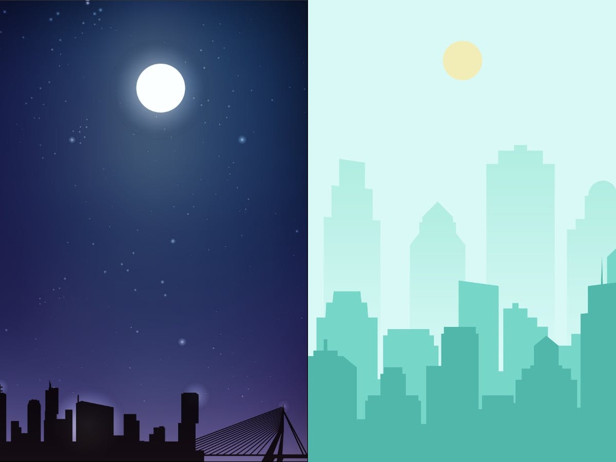 Graphic showing night and day time.