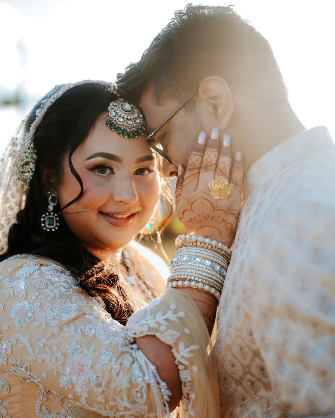 Example wedding portrait of bride and groom.