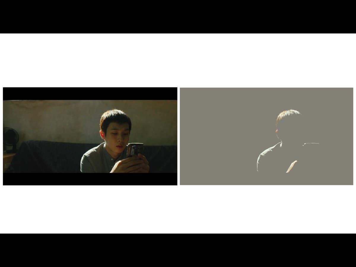 Parasite scene 1 - lighting Lighting from scene from Parasite where Ki-woo is on phone.