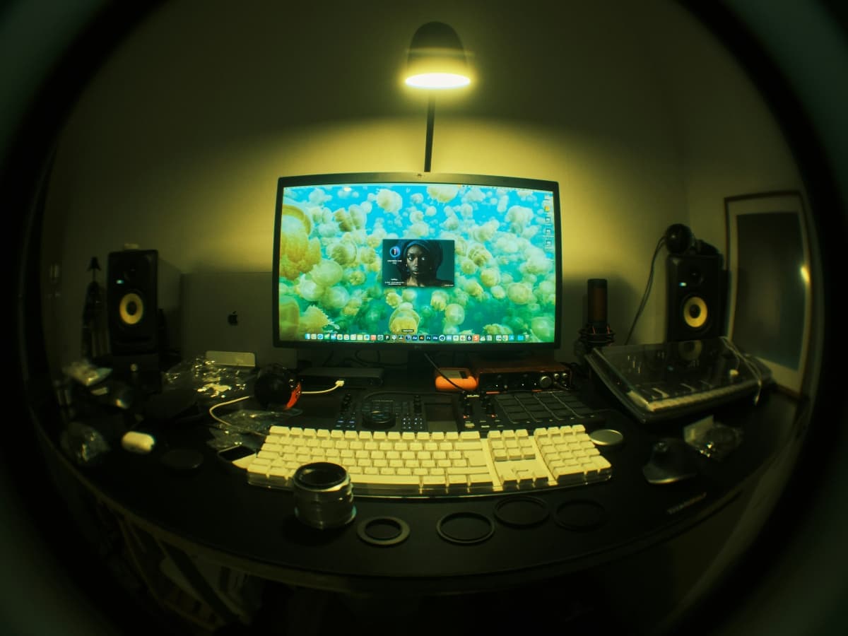 Fisheye lens image Computer taken with a fisheye lens.