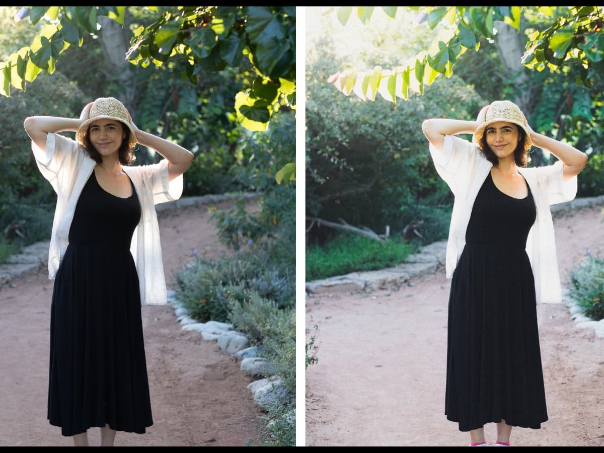 Overexposing to create bright and airy look Girl standing in light in a bright and airy photo.