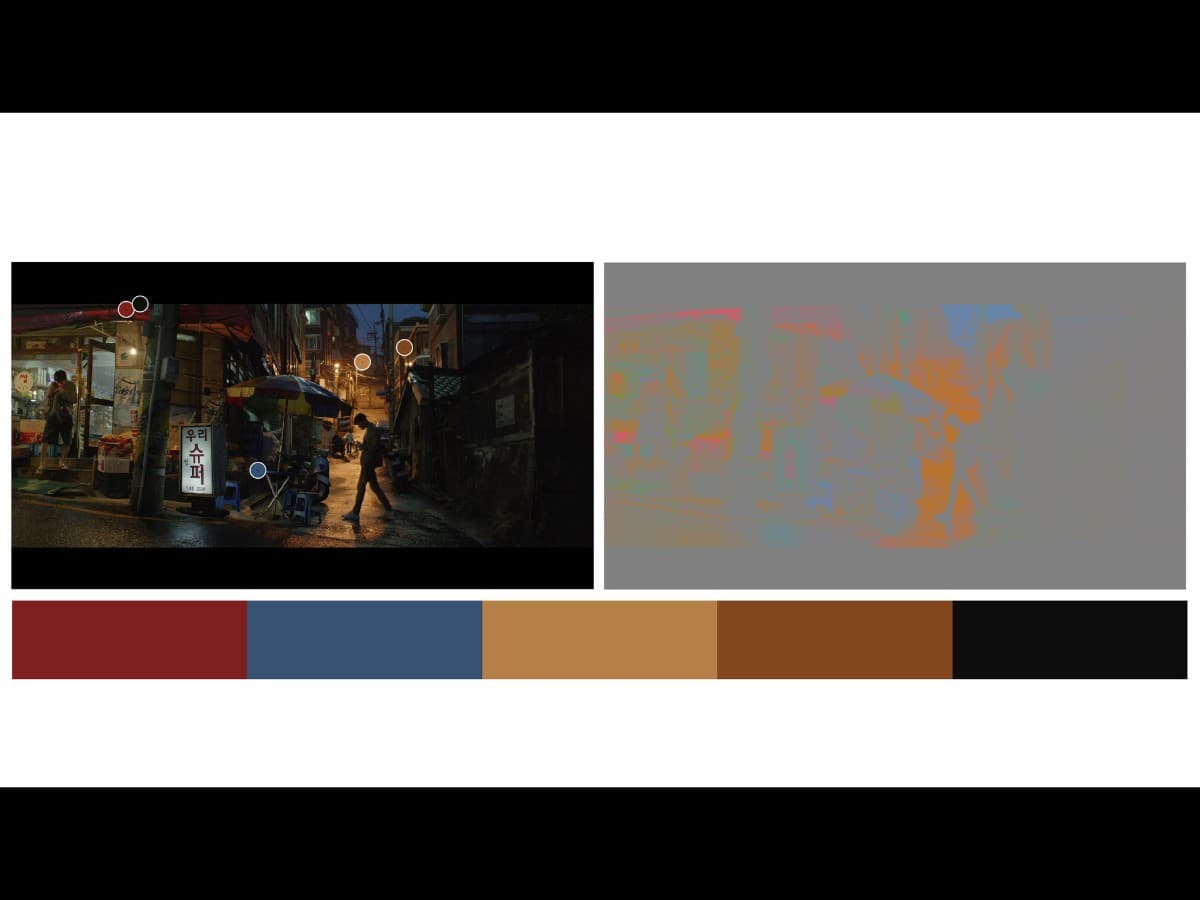 Parasite scene 4 - colors Colors from alley scene in Parasite.
