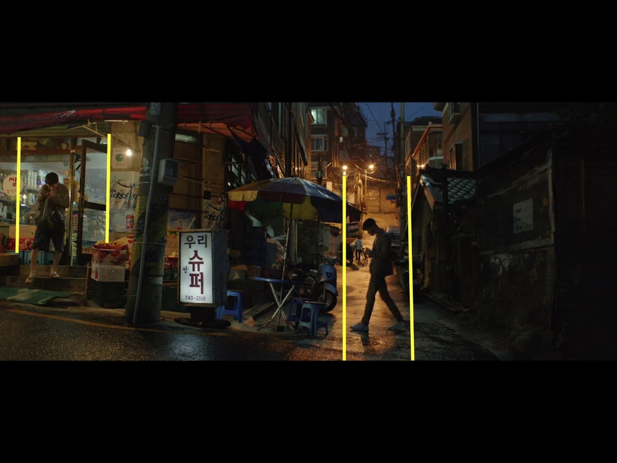 Parasite scene 4 - framing Framing composition from alley scene in Parasite.