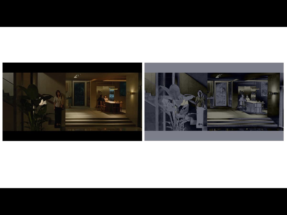 Parasite scene 7 - lighting Lighting from scene in Parasite where Ki-Woo's sister is listening to family.