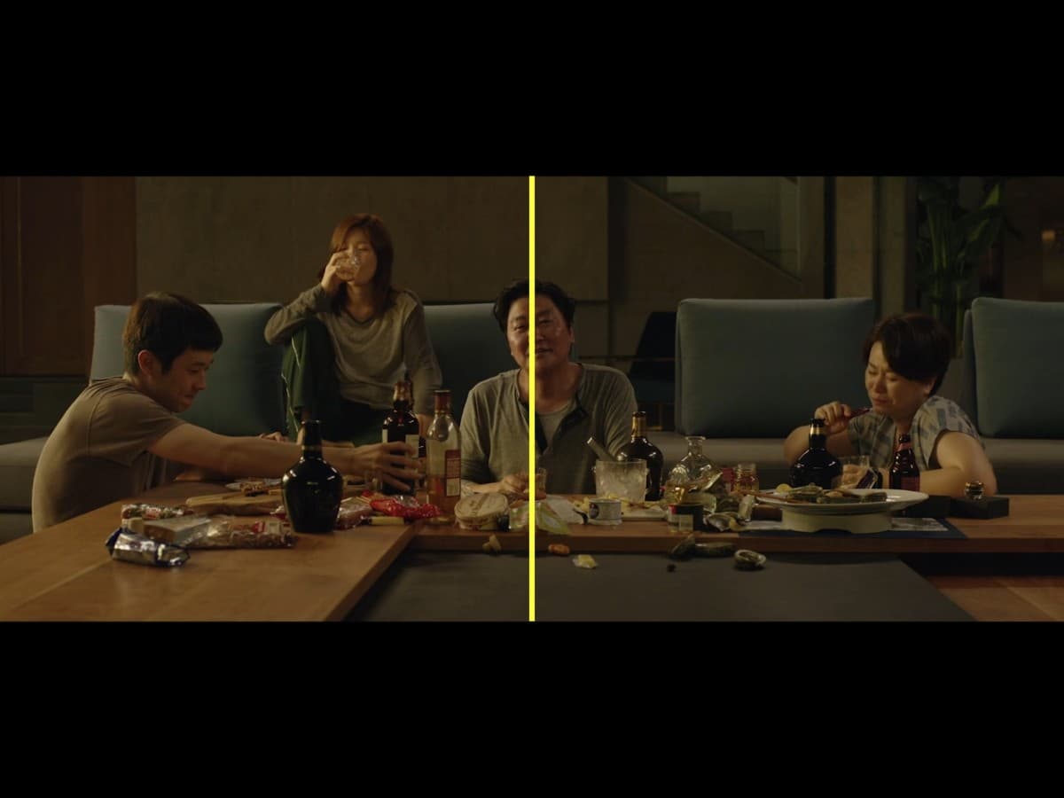 Parasite scene 8 - composition Composition from scene in Parasite where Kim family is eating in the Park family.