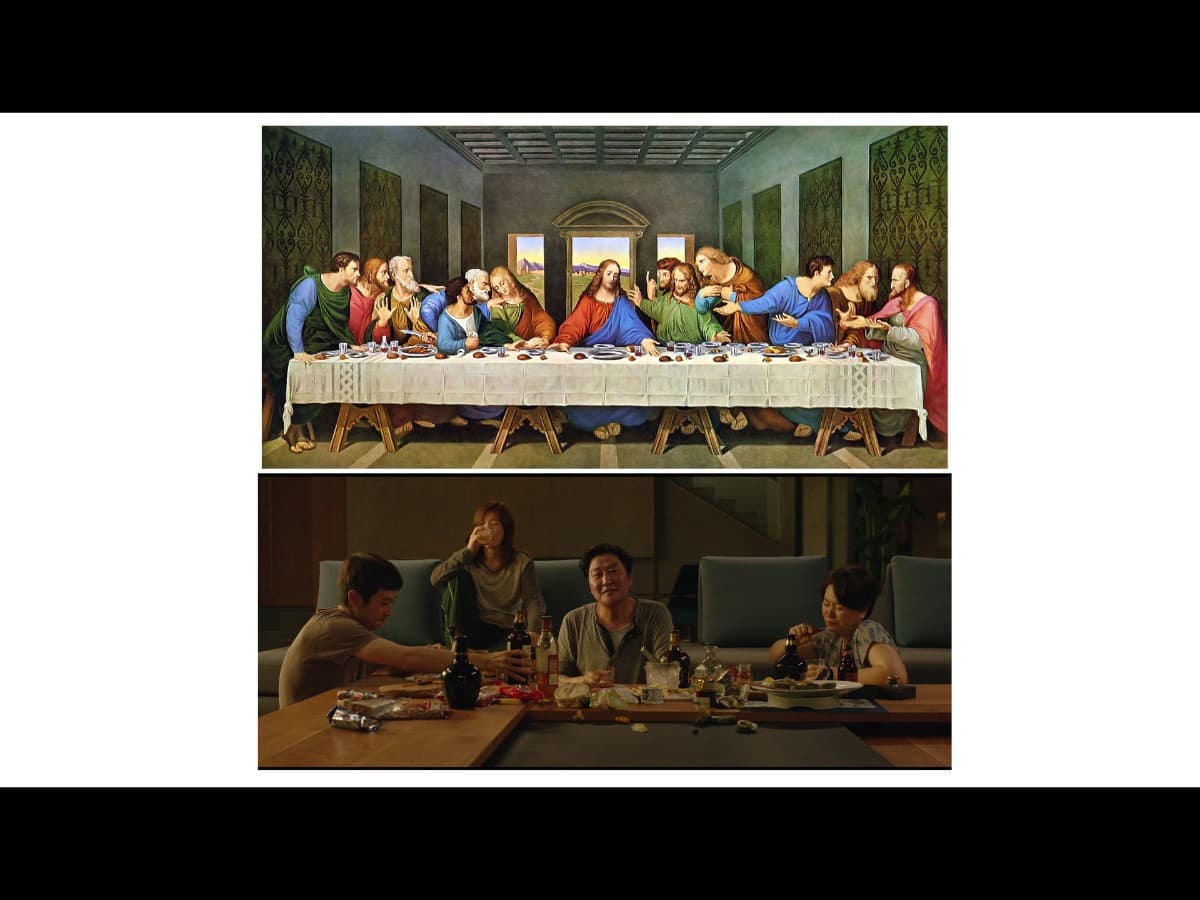 Parasite scene 8 - Last Supper comparision Last Supper comparison from scene in Parasite where Kim family is eating in the Park family.