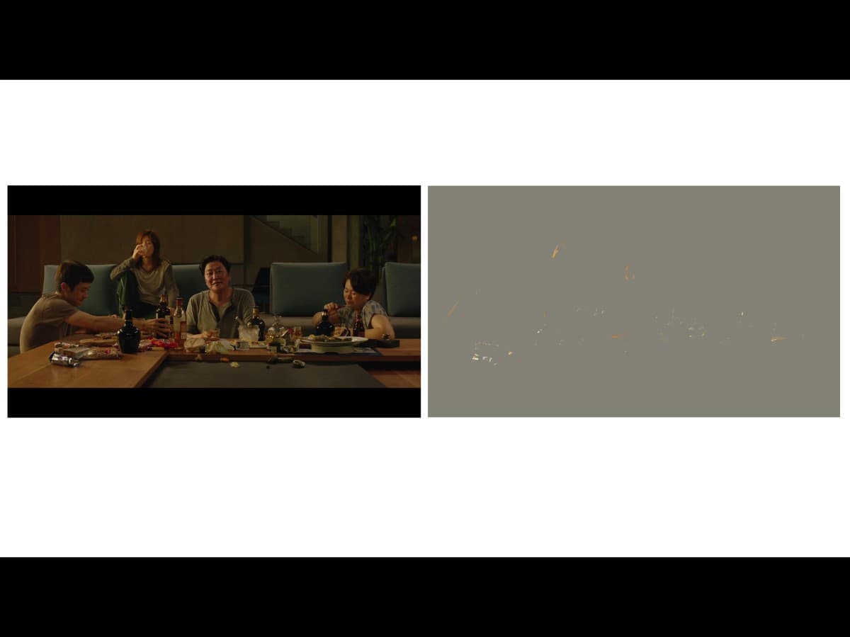 Parasite scene 8 - lighting Lighting from scene in Parasite where Kim family is eating in the Park family.
