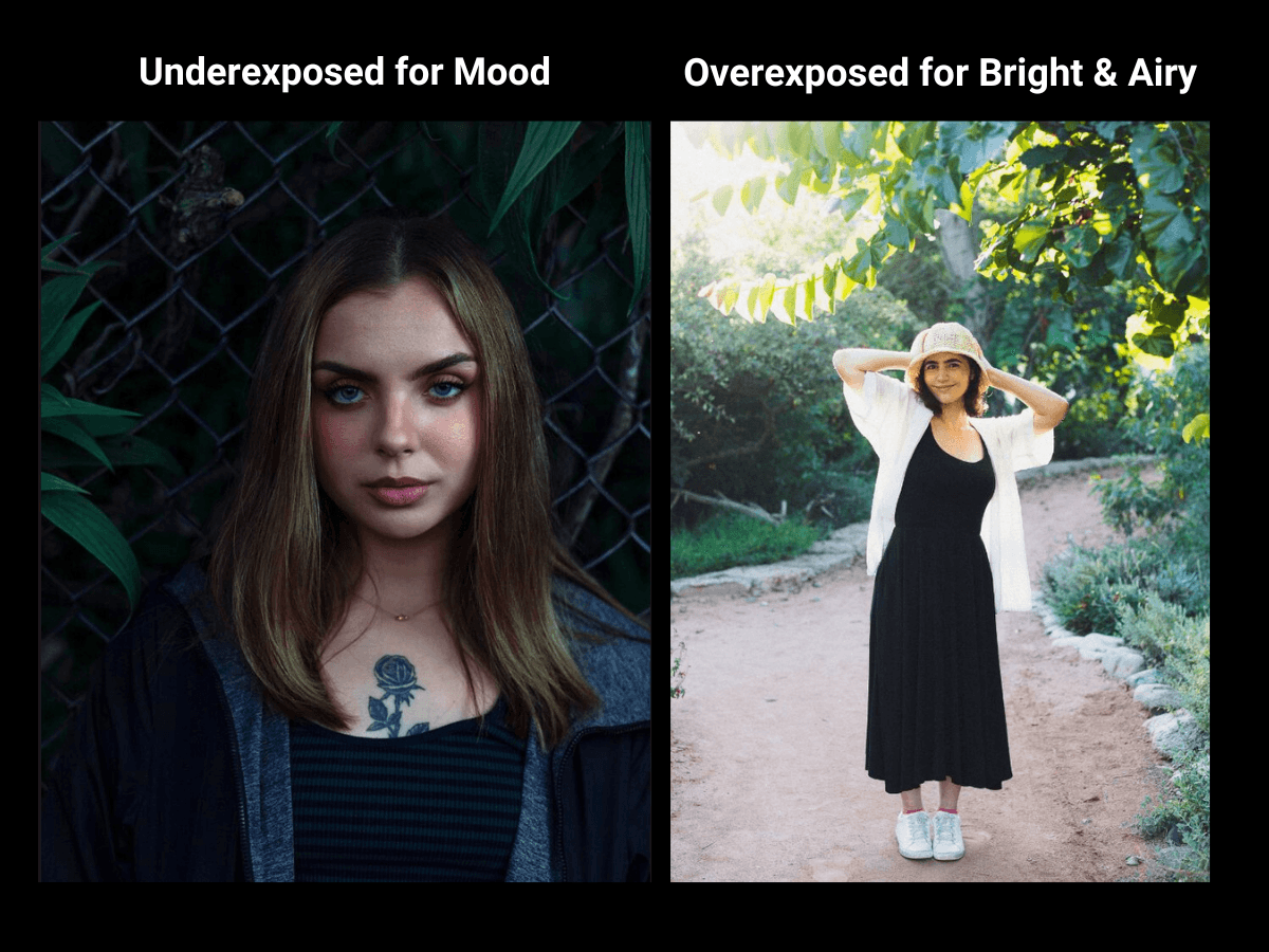 Underexposed vs. overexposed Two photos side by side one underexposed and one overexposed.