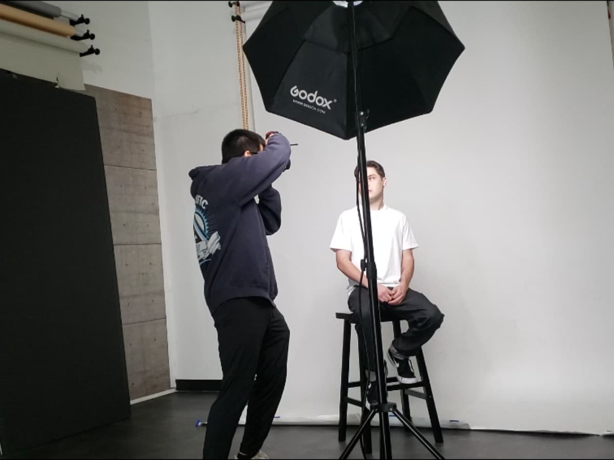 Using softbox in the studio Studio portrait using a softbox.
